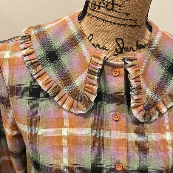Plaid Ruffle Collar Blouse - Multicolor - Picture 3 of 6